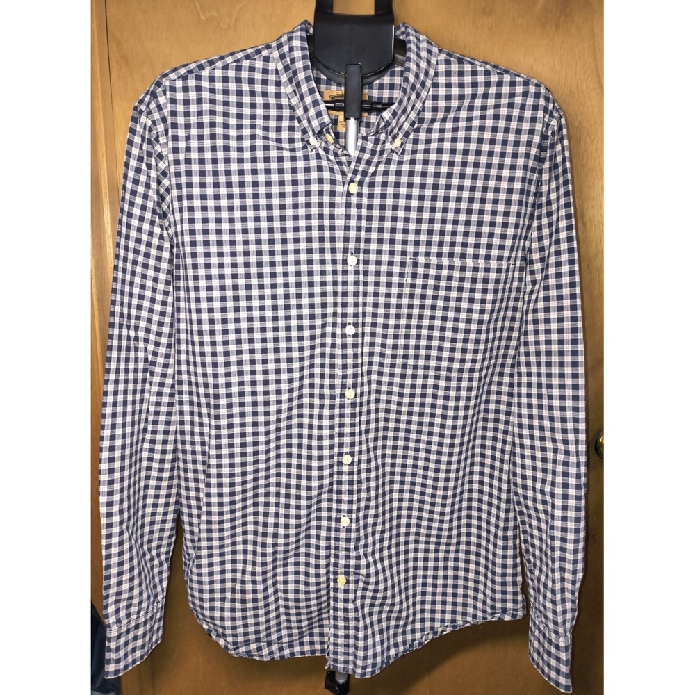 The Foundry Supply Co‎ Men's Sz L T Button Up Shirt Blue White Plaid Long Sleeve